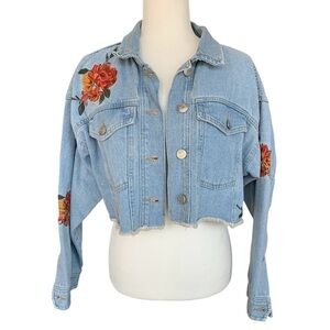 BDG Urban Outfitters Floral Embroidered Boxy Denim Cropped Jacket Size S